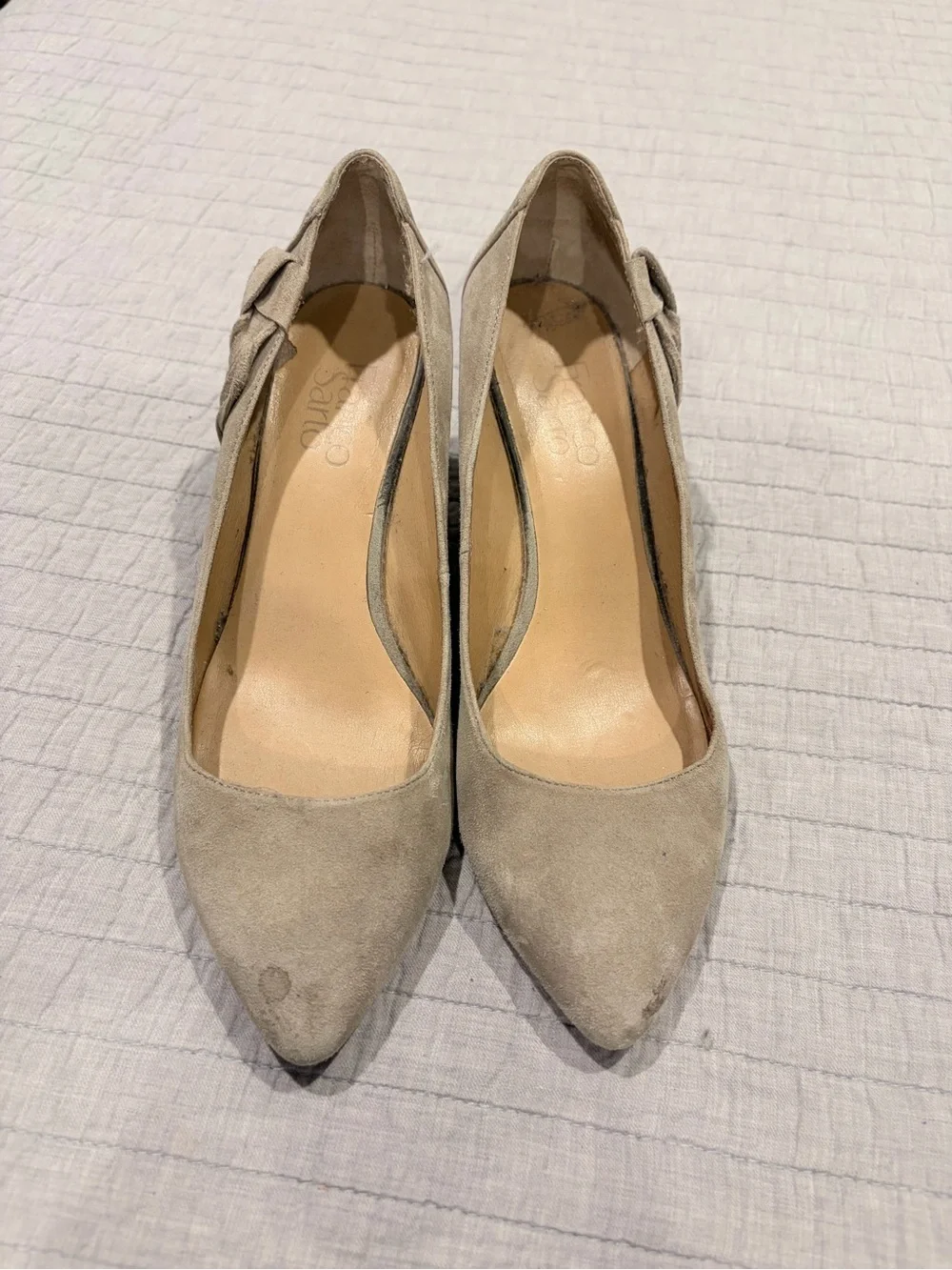 Franco Sarto Beige Suede Fringe Wedge Heels Pointed Toe Pumps Size 7.5